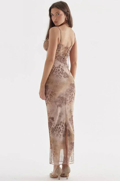 Vestido largo mujer con tirantes ajustables y estampado floral