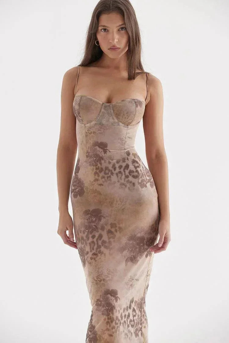 Vestido largo mujer con tirantes ajustables y estampado floral