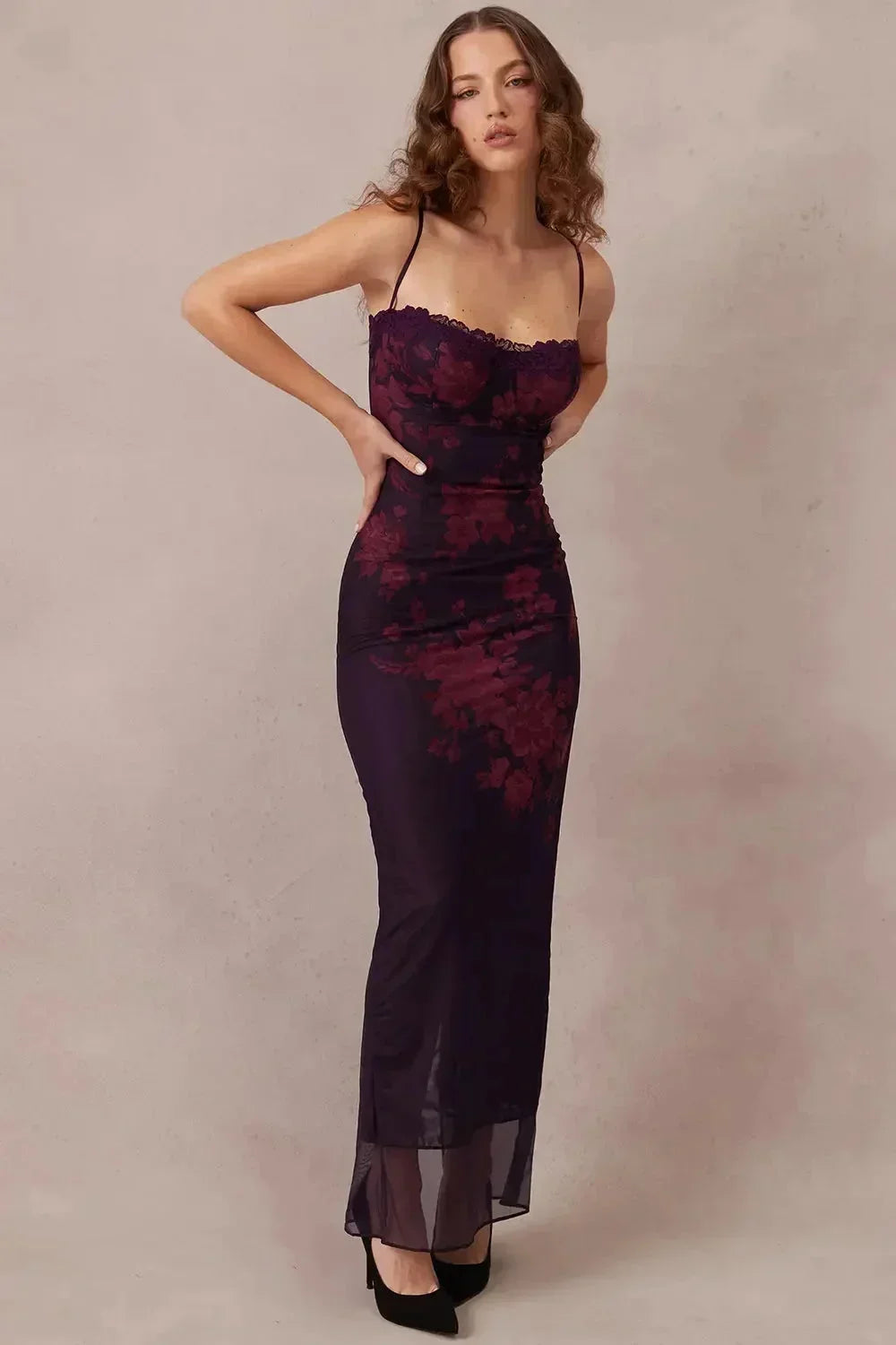 Vestido largo mujer con tirantes ajustables y estampado floral