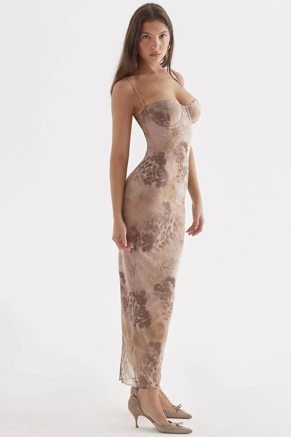 Vestido largo mujer con tirantes ajustables y estampado floral