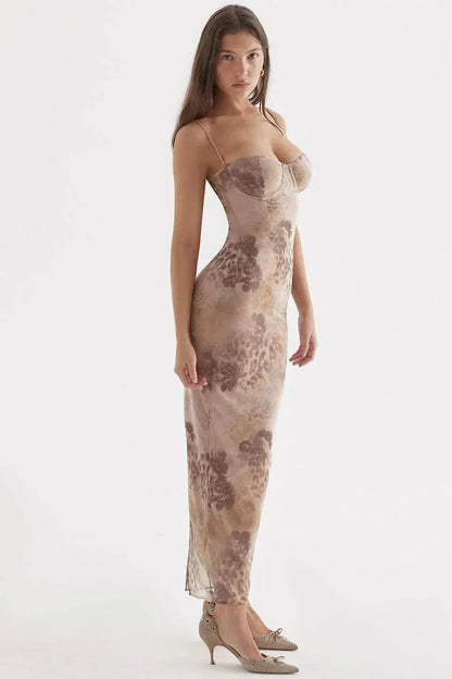 Vestido largo mujer con tirantes ajustables y estampado floral