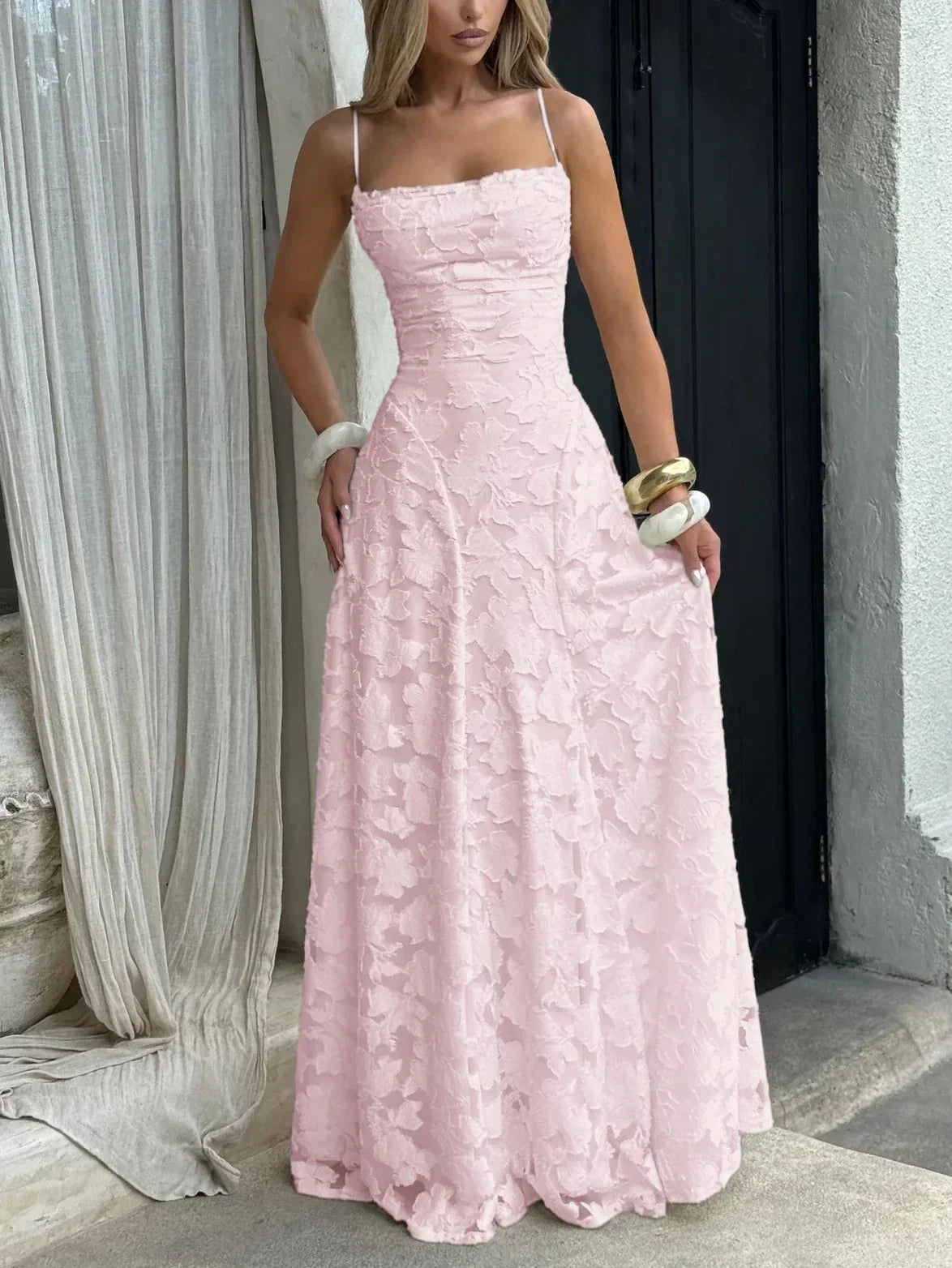 Vestido largo para mujer con tirantes finos y estampado floral