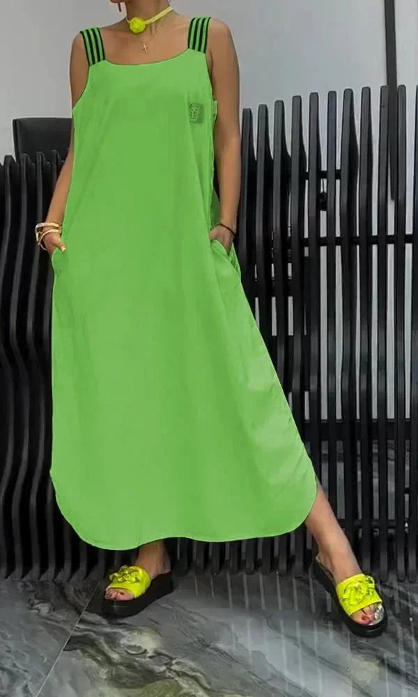 Vestido largo mujer con tirantes anchos y bolsillos
