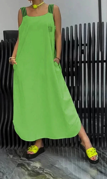 Vestido largo mujer con tirantes anchos y bolsillos