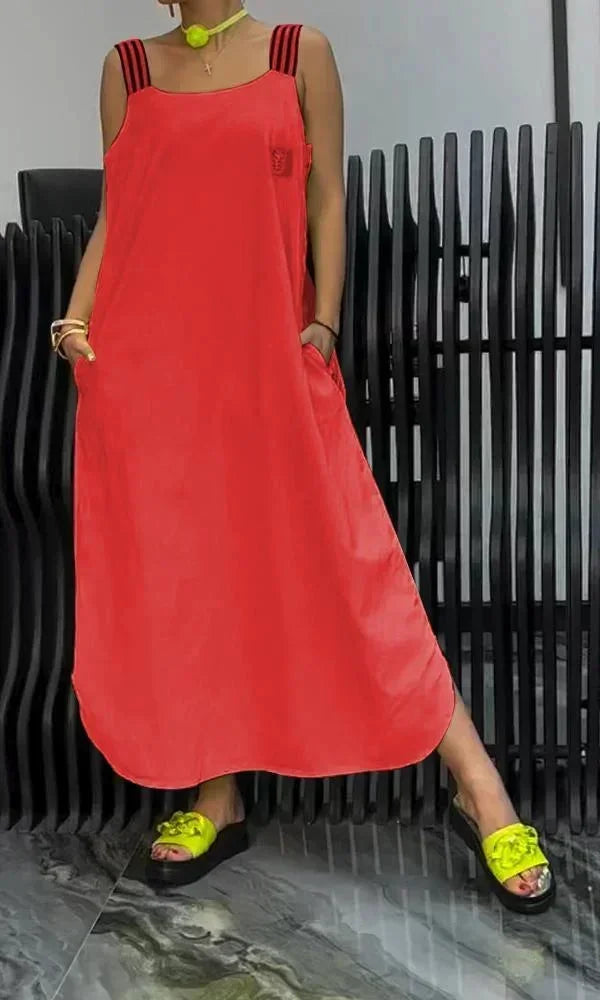Vestido largo mujer con tirantes anchos y bolsillos