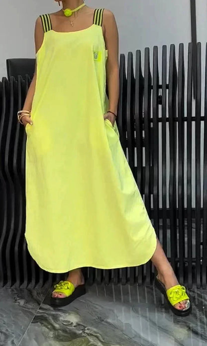 Vestido largo mujer con tirantes anchos y bolsillos