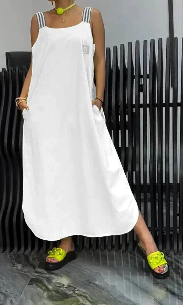 Vestido largo mujer con tirantes anchos y bolsillos