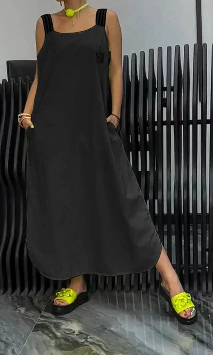 Vestido largo mujer con tirantes anchos y bolsillos