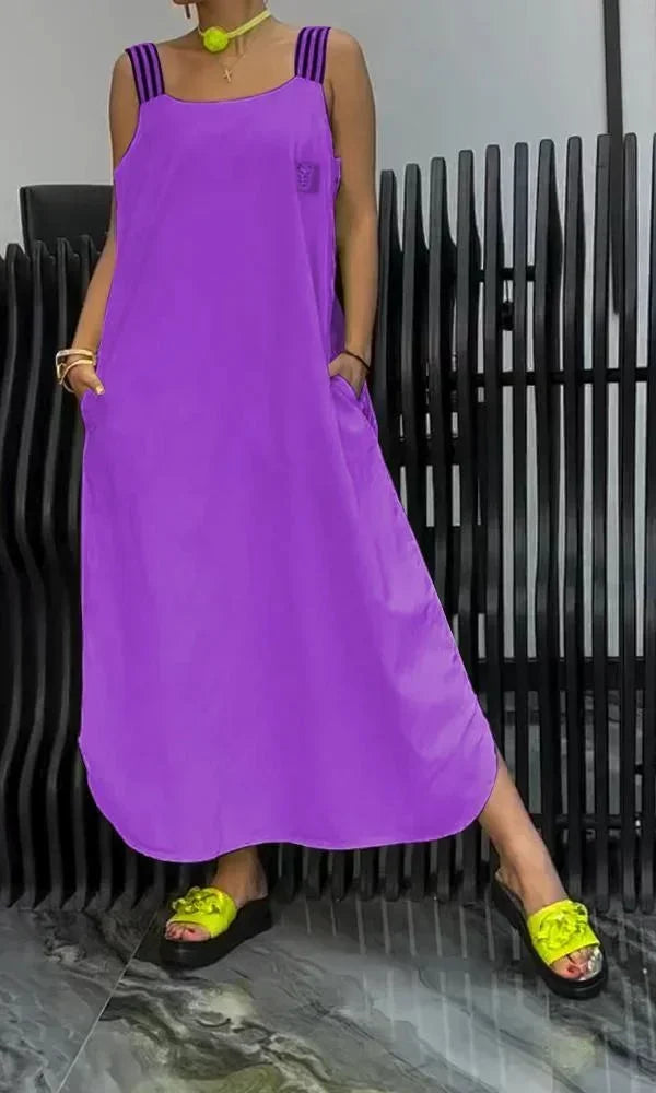 Vestido largo mujer con tirantes anchos y bolsillos
