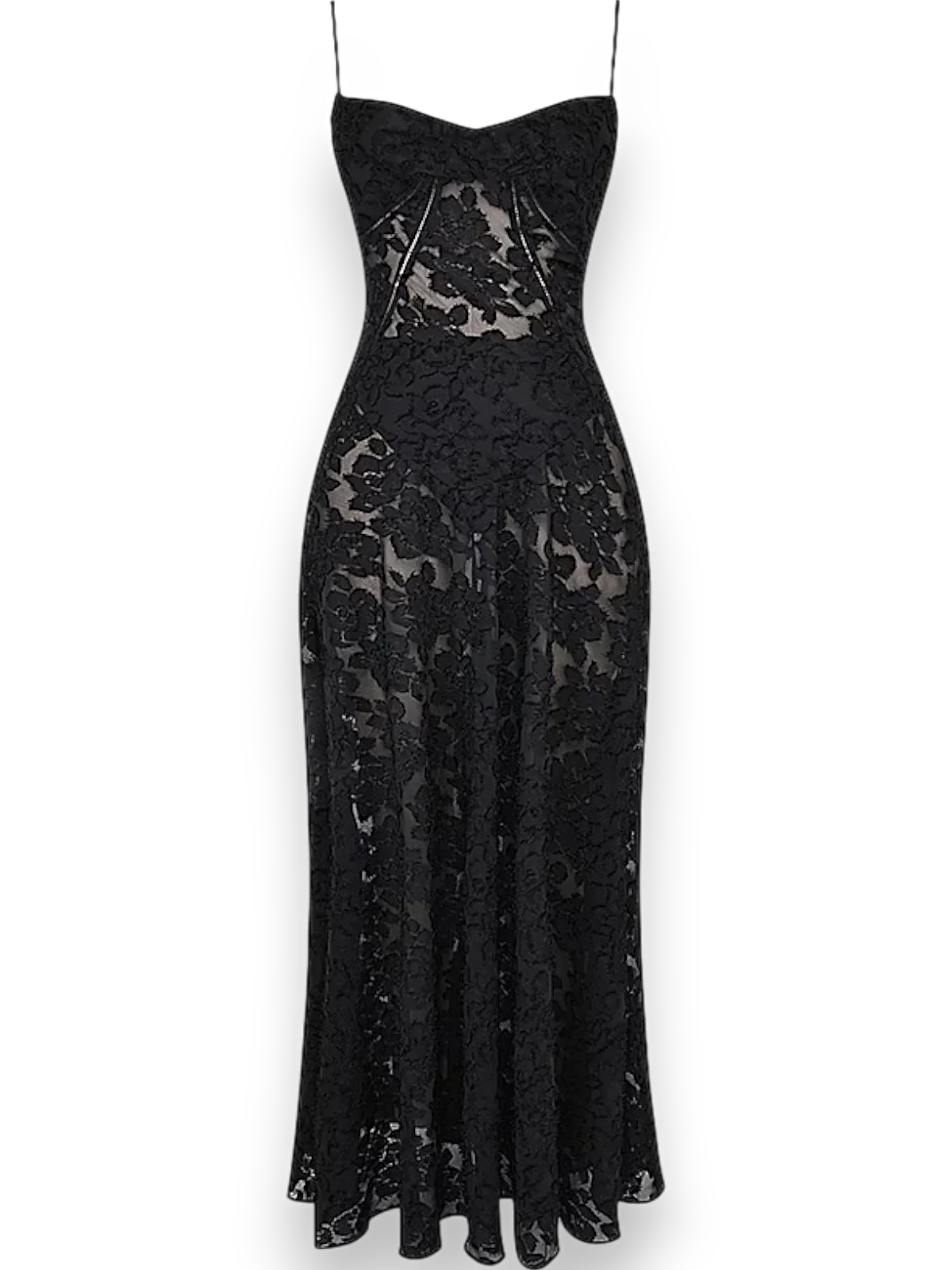 Vestido largo mujer con bordado floral y tirantes finos