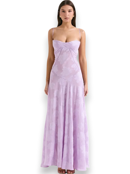 Vestido largo mujer con bordado floral y tirantes finos