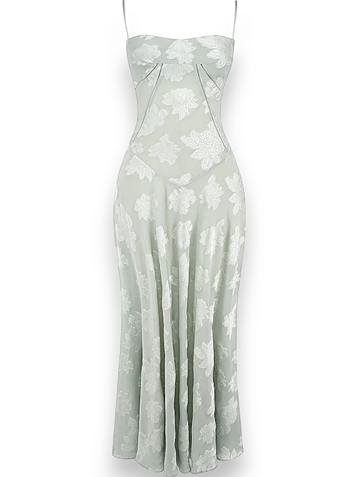 Vestido largo mujer con bordado floral y tirantes finos