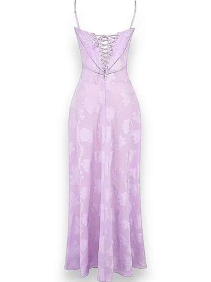 Vestido largo mujer con bordado floral y tirantes finos