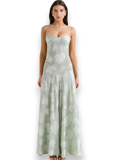Vestido largo mujer con bordado floral y tirantes finos