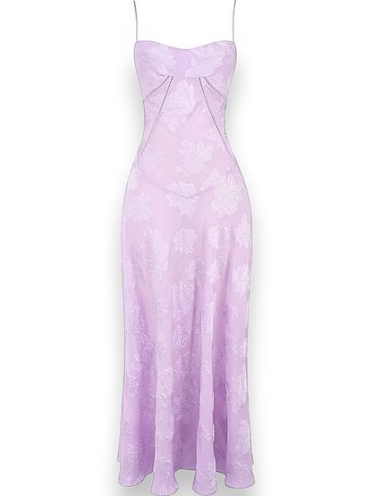 Vestido largo mujer con bordado floral y tirantes finos