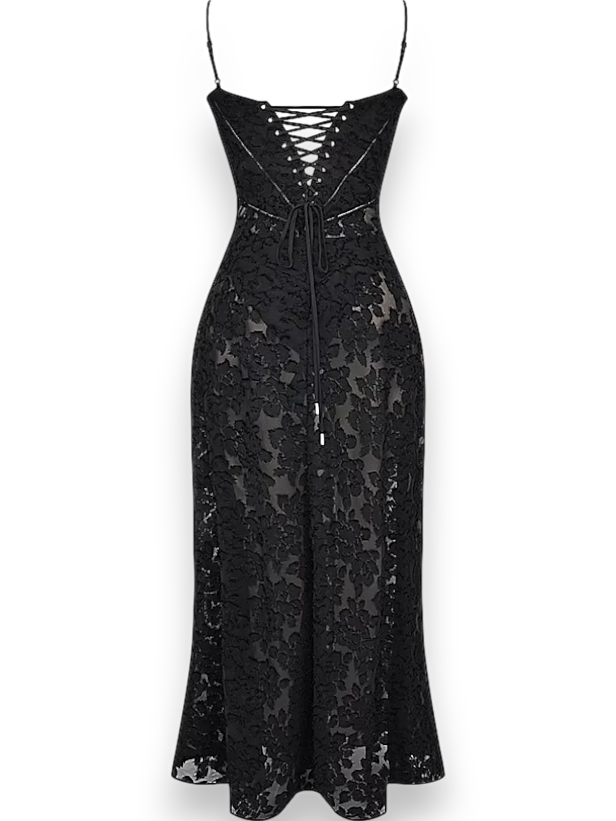 Vestido largo mujer con bordado floral y tirantes finos