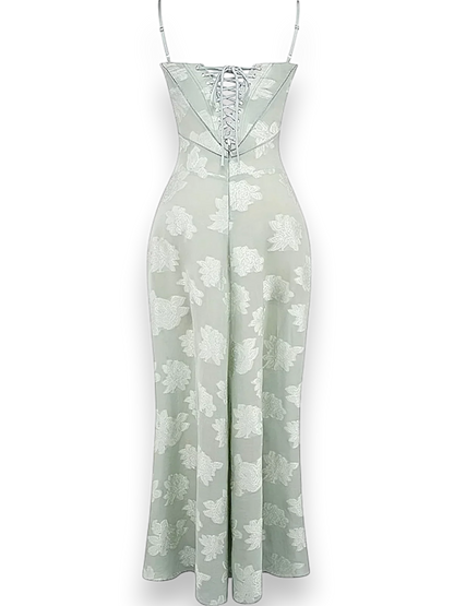 Vestido largo mujer con bordado floral y tirantes finos