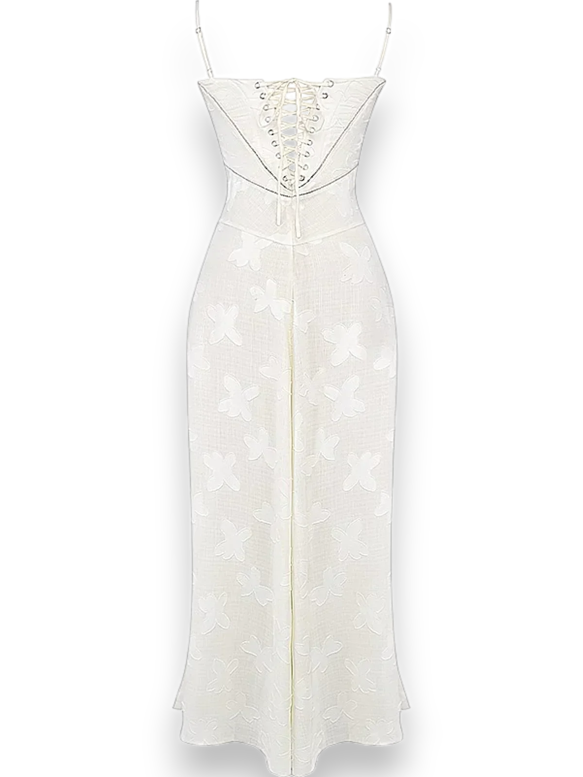 Vestido largo mujer con bordado floral y tirantes finos
