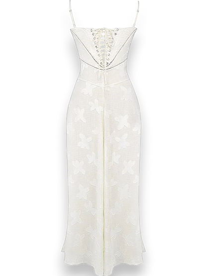 Vestido largo mujer con bordado floral y tirantes finos