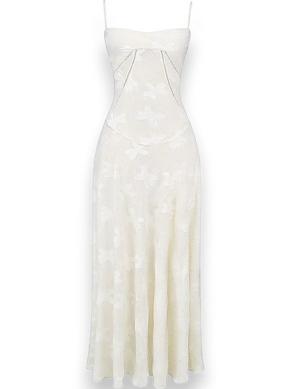 Vestido largo mujer con bordado floral y tirantes finos
