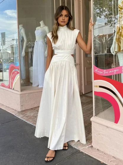 Vestido largo mujer con aberturas y cuello alto