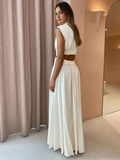 Vestido largo mujer con aberturas y cuello alto
