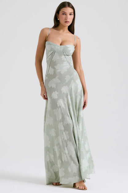 Vestido largo mujer con encaje floral y tirantes finos