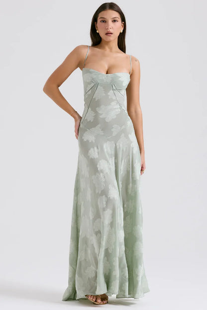 Vestido largo mujer con encaje floral y tirantes finos