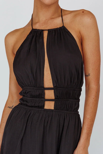 Vestido largo mujer con espalda descubierta y detalles recortados