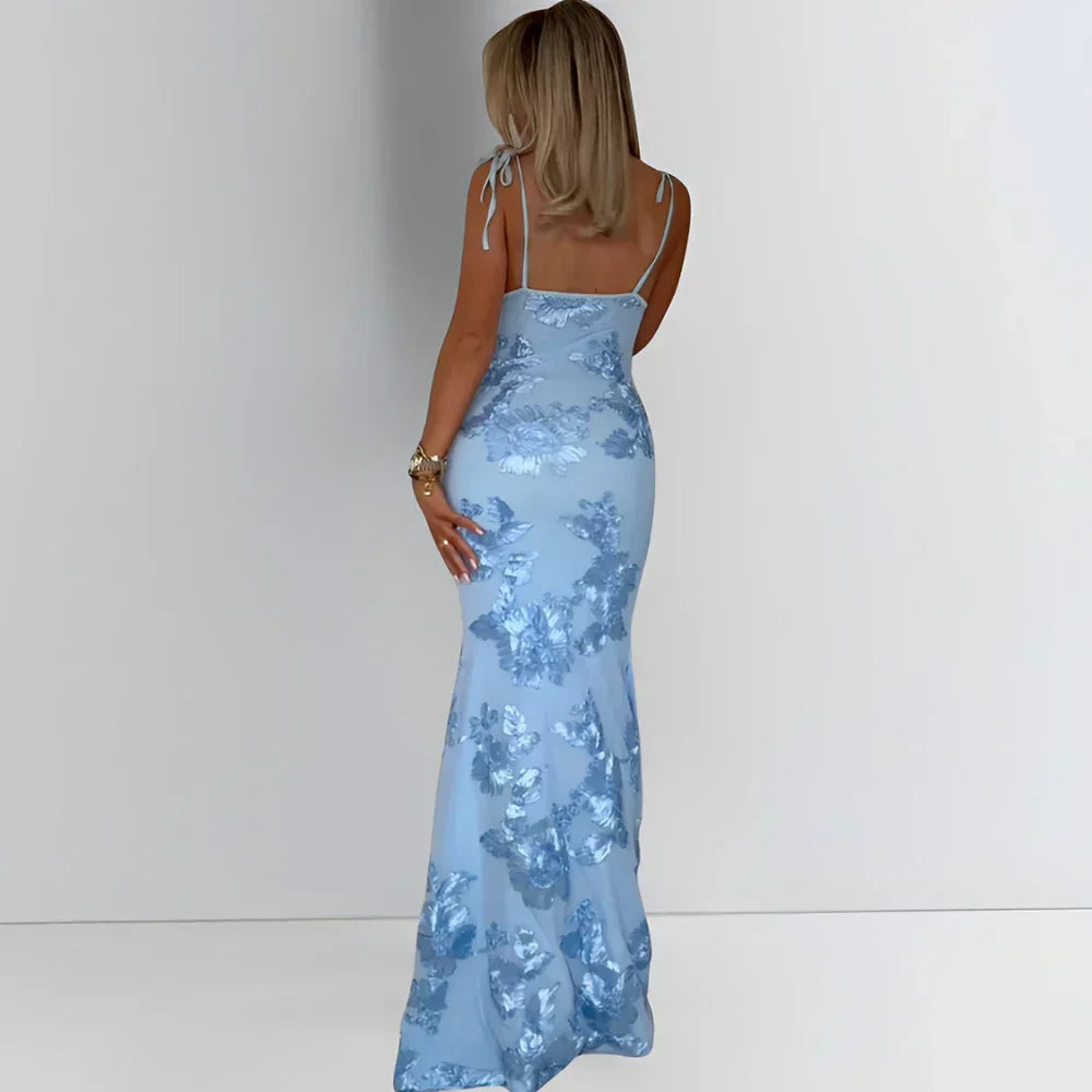Vestido largo mujer con estampado floral y tirantes finos