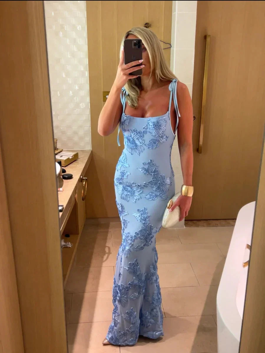 Vestido largo mujer con estampado floral y tirantes finos