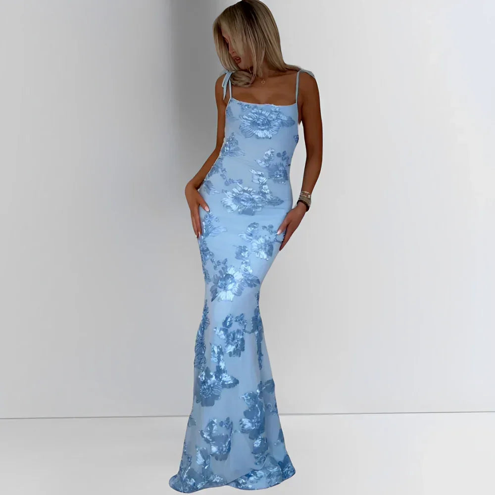 Vestido largo mujer con estampado floral y tirantes finos