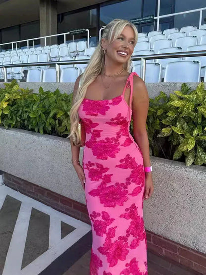 Vestido largo mujer con estampado floral y tirantes finos