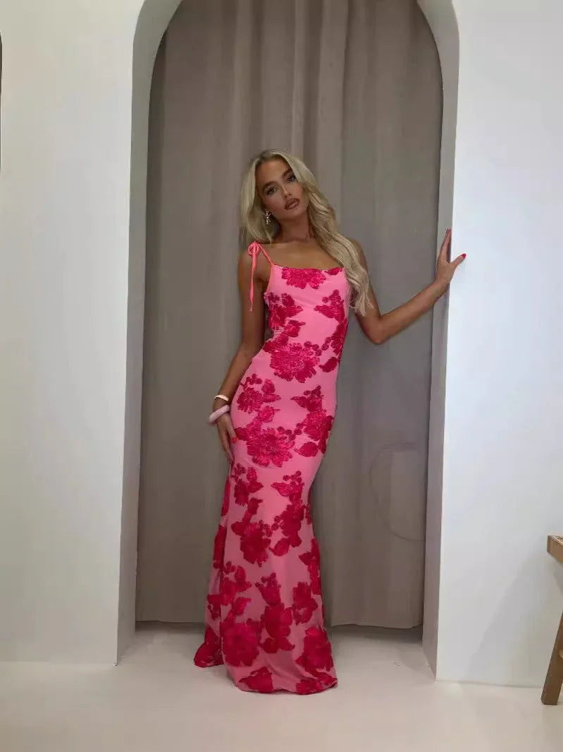 Vestido largo mujer con estampado floral y tirantes finos
