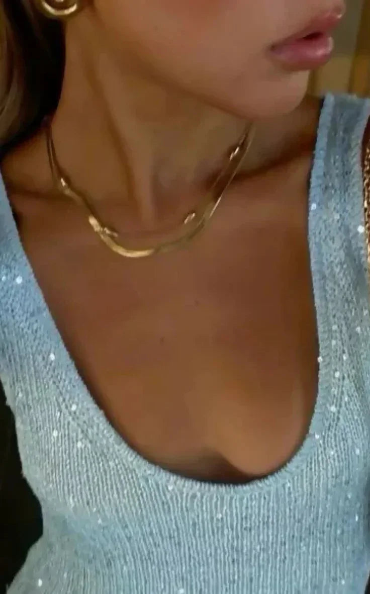 Vestido largo mujer con lentejuelas y cuello redondo
