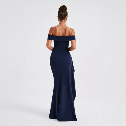Vestido largo mujer con Hombros descubiertos y abertura