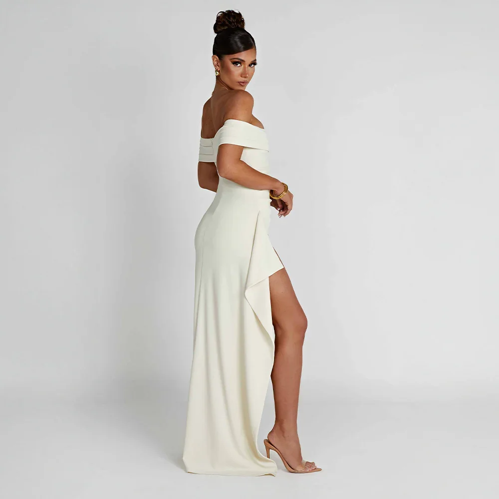 Vestido largo mujer con Hombros descubiertos y abertura