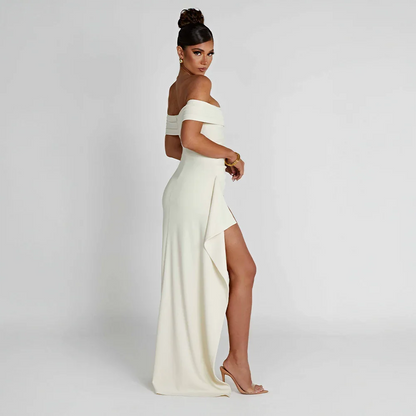Vestido largo mujer con Hombros descubiertos y abertura