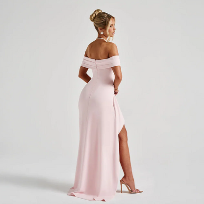 Vestido largo mujer con Hombros descubiertos y abertura