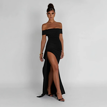 Vestido largo mujer con Hombros descubiertos y abertura