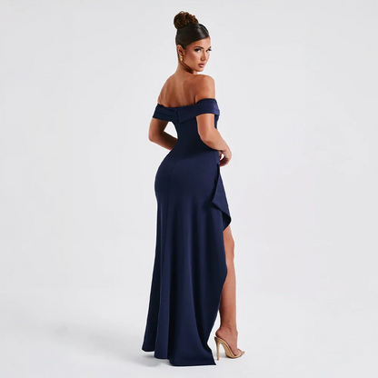 Vestido largo mujer con Hombros descubiertos y abertura