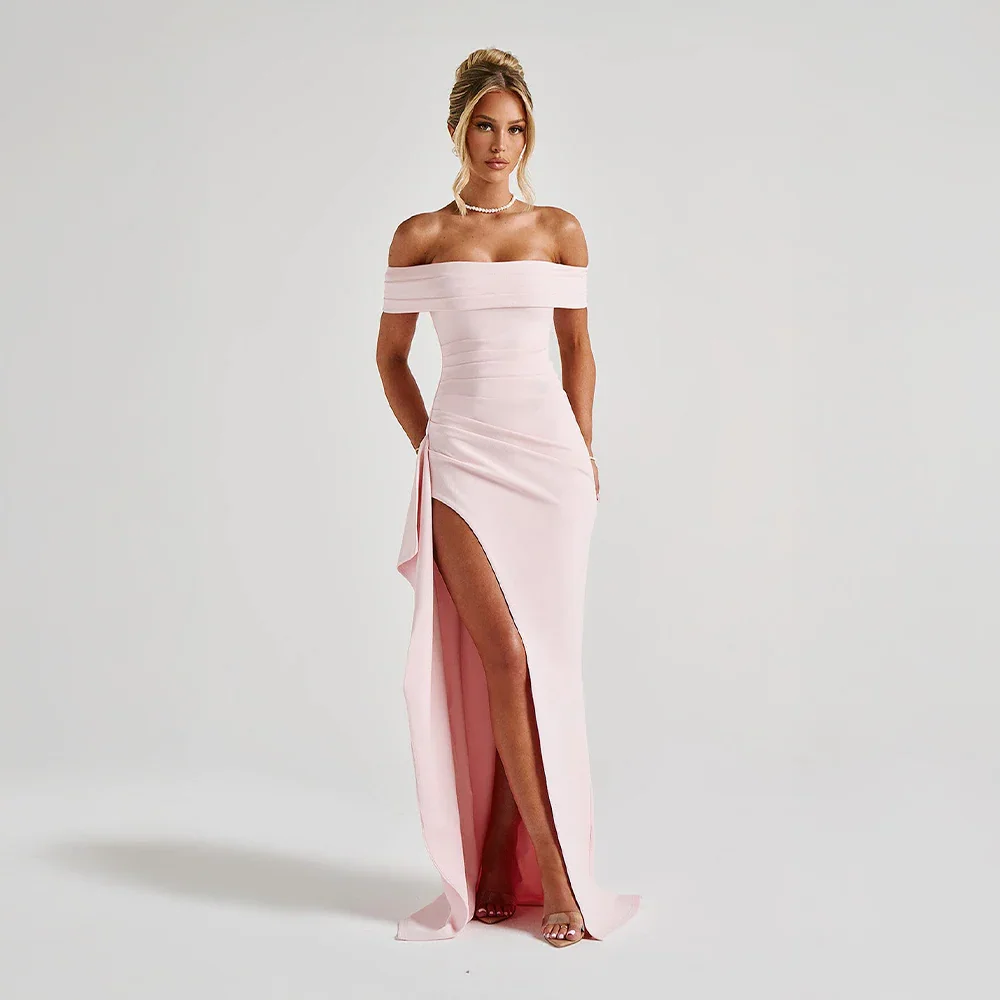 Vestido largo mujer con Hombros descubiertos y abertura