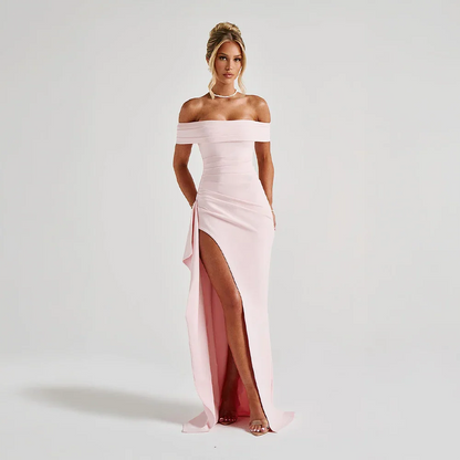 Vestido largo mujer con Hombros descubiertos y abertura