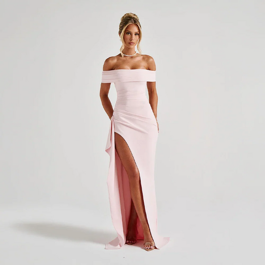 Vestido largo mujer con Hombros descubiertos y abertura
