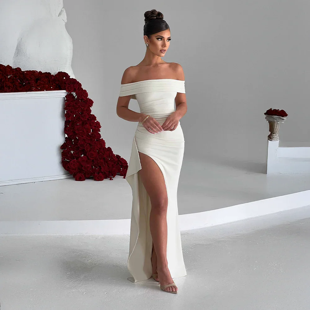 Vestido largo mujer con Hombros descubiertos y abertura