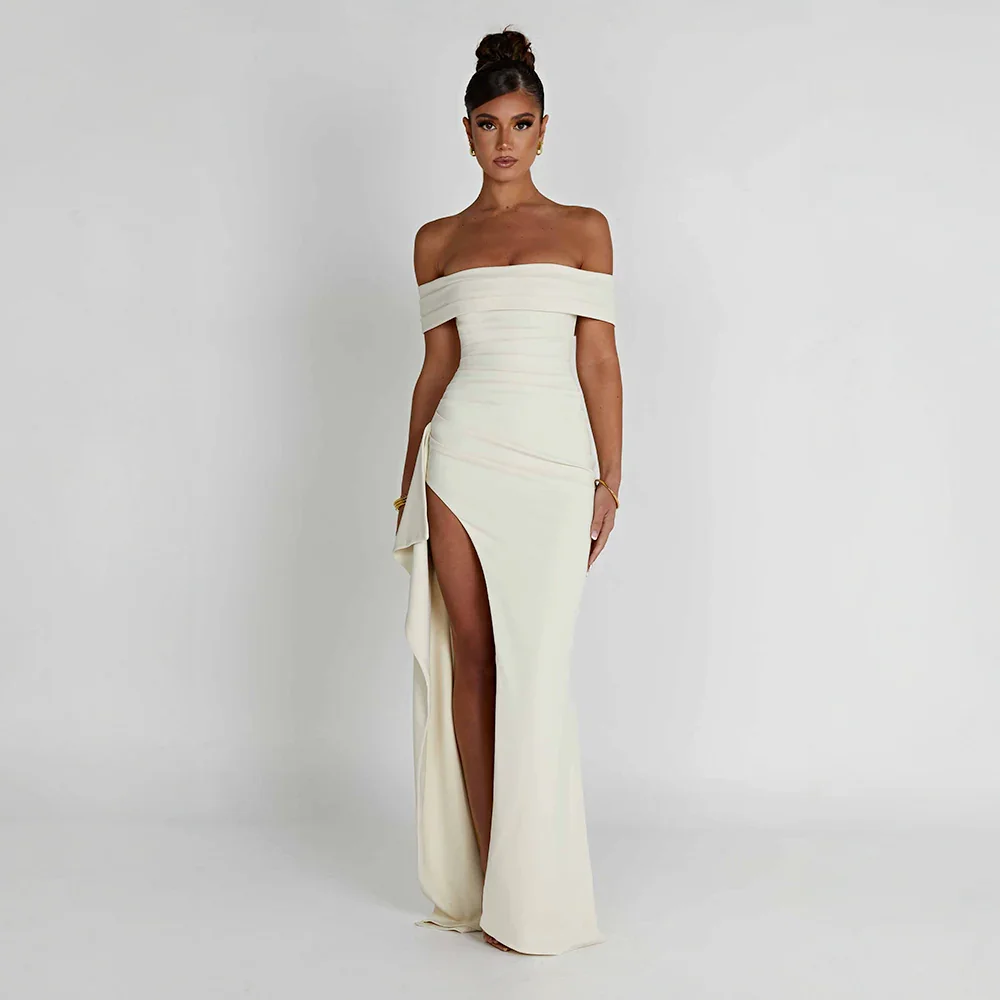 Vestido largo mujer con Hombros descubiertos y abertura
