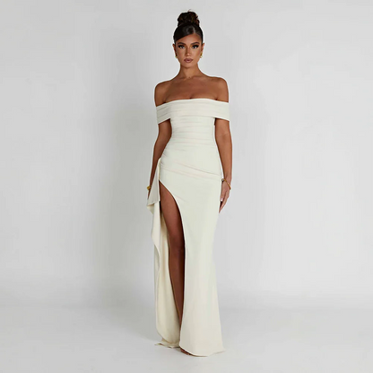 Vestido largo mujer con Hombros descubiertos y abertura