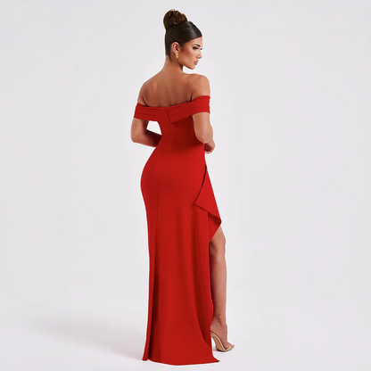 Vestido largo mujer con Hombros descubiertos y abertura