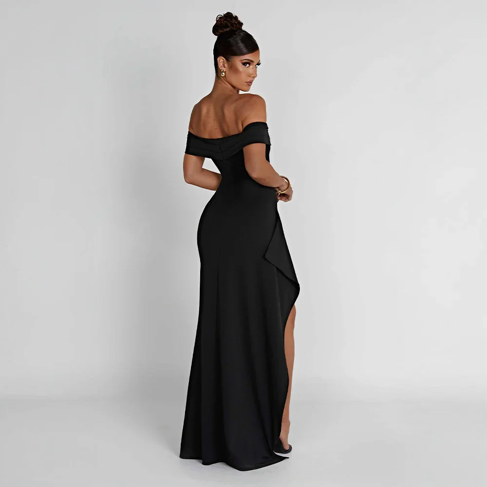 Vestido largo mujer con Hombros descubiertos y abertura