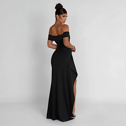 Vestido largo mujer con Hombros descubiertos y abertura